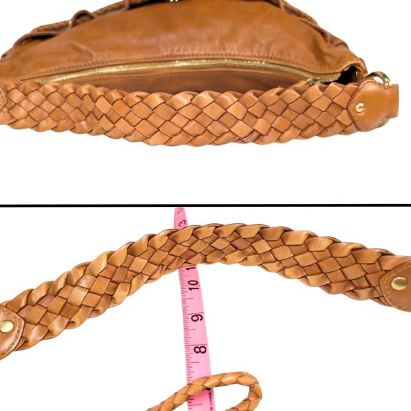 Michael Kors Nolita Tan Leather Braided Hobo Zip Boho Festival Shoulder Bag - Picture 7 of 9